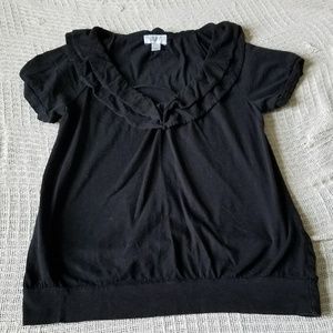 Ann Taylor LOFT Black T-Shirt with Ruffles